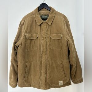 Eddie Bauer Sherpa Lined Corduroy Chore Coat Men’s L Tan Y2K Workwear Jacket